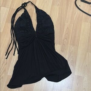 Stylish Black Halter Top with crochet top